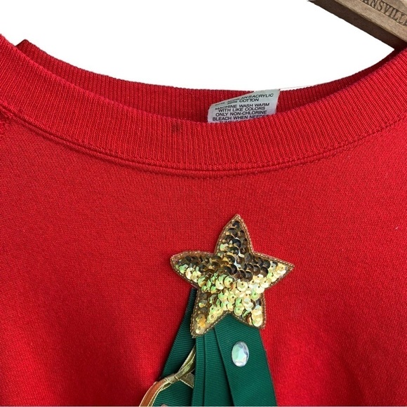 Vintage Crewneck Sweatshirt Ribbons Christmas Tree Large - Picture 2 of 8